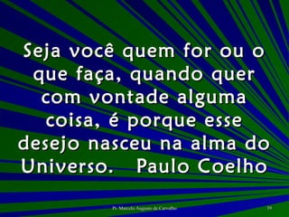 Seja você quem for ou o que faça, quando quer com vontade alguma coisa, é porque esse desejo nasceu na alma do Universo. Paulo Coelho 
