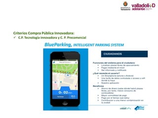 BlueParking, INTELLIGENT PARKING SYSTEM
Criterios Compra Pública Innovadora:
 C.P. Tecnología innovadora y C. P. Precomercial
 