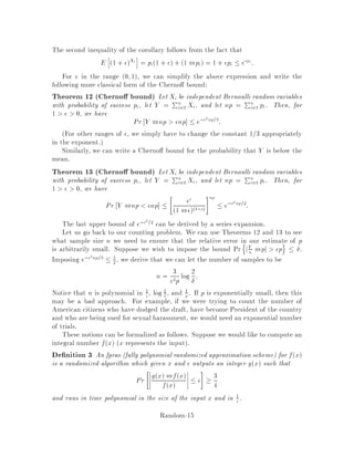 Suppose we are given an initial probability distribution 0 where we denote
PrX0 = i by 0
i . Then,
1
j = PrX1 = j
=
X
i
PrX1 = j j X0 = iPrX0 = i
=
nX
i=1
pij 0
i ;
i.e.
1 = 0 P:
Repeating this argument, we obtain
s = 0 Ps:
Here, s represents the distribution after s steps. Therefore, the matrix Ps is the
so-called s-step transition matrix. Its entries are ps
ij = Pr Xt+s = j j Xt = i .
De nition 1 A Markov Chain is said to be ergodic if lims!1ps
ij = j 0 for all j
and is independent of i.
In this case,
P1 = lims!1 Ps
=
2
664
1 ::: j ::: n
... ... ...
1 ::: j ::: n
3
775
Hence,  is independent of the starting distribution 0:
 = 0 P1:
Any vector  which satis es P =  and P
i i = 1 is called a stationary distribu-
tion.
Proposition 7 For an ergodic MC,  is a stationary distribution, and moreover it
is the unique stationary distribution.
Proof:
We have already shown that 0P = 1 which implies
P1 = lims!1 Ps+1 = lims!1 PsP = P1 P
Random-11
 