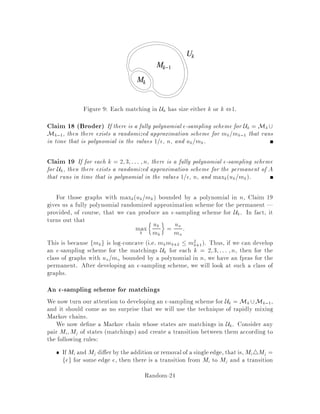 1. G  1.
Let S1 be a vertex set of half cube e.g. all vertices with state numberstarting
with 0. Then clearly, every vertex in S1 will have exactly one edge incident to
it leaving S1. Therefore, j S1j = jS1j = jVj
2 , and
G = min
0 jSjjV j
2
j Sj
jSj  j S1j
jS1j = 1:
2. G  1.
For all x1;x2, de ne a random path between x1 and x2 selected uniformlyamong
all shortest paths between x1 and x2. For example, for
x1 = 1 0 1 1 0 1 0
x2 = 1 0 0 1 1 1 1
we rst look at the bits in which they di er 3rd, 5th and 7th. The order in
which you change these bits determines a or all shortest path in the d-cube.
Given e 2 E, by symmetry,
E  of paths through e = 1
jEj T;
where T is the total length of all shortest paths. We can compute this by rst
choosing x1 2d choices, sum up all the paths from x1from length 1 to d. For
any path p, we count it twice: x1 ! x2 and x2 ! x1. Thus,
T = 1
2 2d
dX
k=0

d
k
!
k:
This can also be written as T = 1
2  2d Pd
k=0

d
k

d , k. Taking the average of
these two expressions, we deduce that
T = 1
2 d2d
dX
k=0

d
k
!
= d22d,2:
On the other hand, jEj = 1
22d d. Hence,
E  of paths through e = T
jEj = d22d,2
d2d,1 = 2d,1:
Consider any set S. By linearity of expectations,
E  of paths intersecting S 
X
e2 S
E  of paths through e = 2d,1j Sj:
Random-20
 