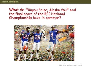 What do “ Kayak Salad, Alaska Yak” and the final score of the BCS National Championship have in common? 