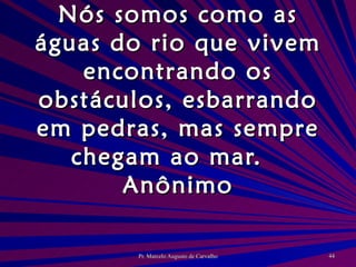Nós somos como as águas do rio que vivem encontrando os obstáculos, esbarrando em pedras, mas sempre chegam ao mar. Anônimo 