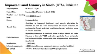 7th Capitalization Meeting
EU Land Governance Programme
Improved Land Tenancy in Sindh (ILTS), Pakistan
Project Symbol: GC...