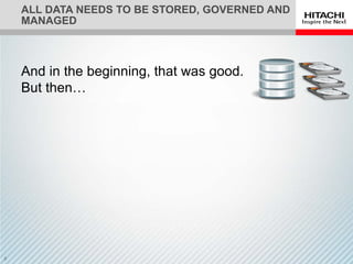 And in the beginning, that was good.
But then…
ALL DATA NEEDS TO BE STORED, GOVERNED AND
MANAGED
 