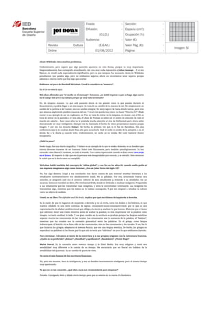 Tirada:                - Sección:          -
                  Difusión:              - Espacio (cm ):
                                                        2
                                                             -
                              (O.J.D.)     Ocupación (%):    -
                  Audiencia:             - Valor (€):
RevistaCultura               (E.G.M.)     Valor Pág. (€):   -
                                                                 Imagen: Sí
Online                      01/08/2012     Página:           -
 