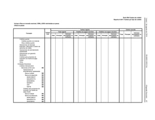 Lunes1deagostode2016DIARIOOFICIAL(SegundaSección)65
Serie R04 Cartera de crédito
Reporte A-0411 Cartera por tipo de crédito
Incluye cifras en moneda nacional, VSM y UDIS valorizadas en pesos
Cifras en pesos
Concepto
Cartera
total
Cartera vigente Cartera vencida
Total vigente Créditos sin pagos vencidos Créditos con pagos vencidos
Total Principal
Intereses
devengados no
cobradosTotal Principal
Intereses
devengados no
cobrados
Total Principal
Intereses
devengados no
cobrados
Total Principal
Intereses
devengados no
cobrados
Créditos puente
Créditos puente a la vivienda
Otros créditos puente
Operaciones de factoraje
financiero, descuento o cesión de
derechos de crédito
Operaciones de arrendamiento
capitalizable
Operaciones con garantía
hipotecaria
Créditos para proyectos de
inversión con fuente de pago
propia
Otros
Entidades financieras
Créditos interbancarios
Bancarias primer piso BD
Operaciones de
arrendamiento capitalizable
Banca múltiple BD
Banca de desarrollo BD
BANCOMEXT BD
BANJERCITO BD
BANOBRAS BD
BANSEFI BD
SHF BD
NAFIN BD
Créditos para proyectos de
inversión con fuente de
pago propia
Banca múltiple BD
Banca de desarrollo BD
BANCOMEXT BD
BANJERCITO BD
BANOBRAS BD
 
