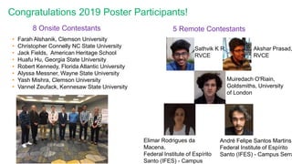 Congratulations 2019 Poster Participants!
• Farah Alshanik, Clemson University
• Christopher Connelly NC State University
...