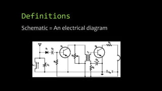 Definitions
Schematic = An electrical diagram
 