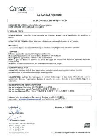 TELECONSEILLERS - CDI - Limoges - 011 14