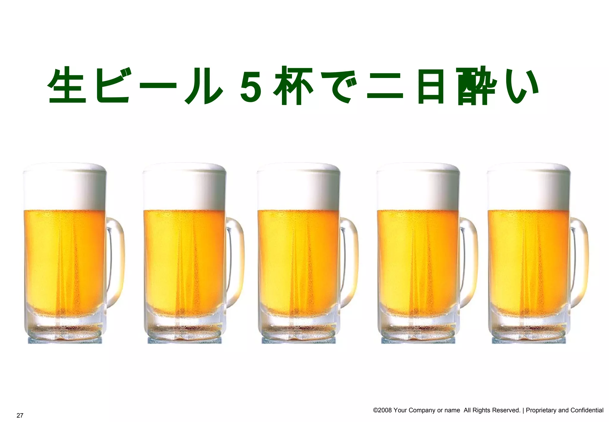 生ビール 5 杯で二日酔い




             ©2008 Your Company or name All Rights Reserved. | Proprietary and Confidential
27
 