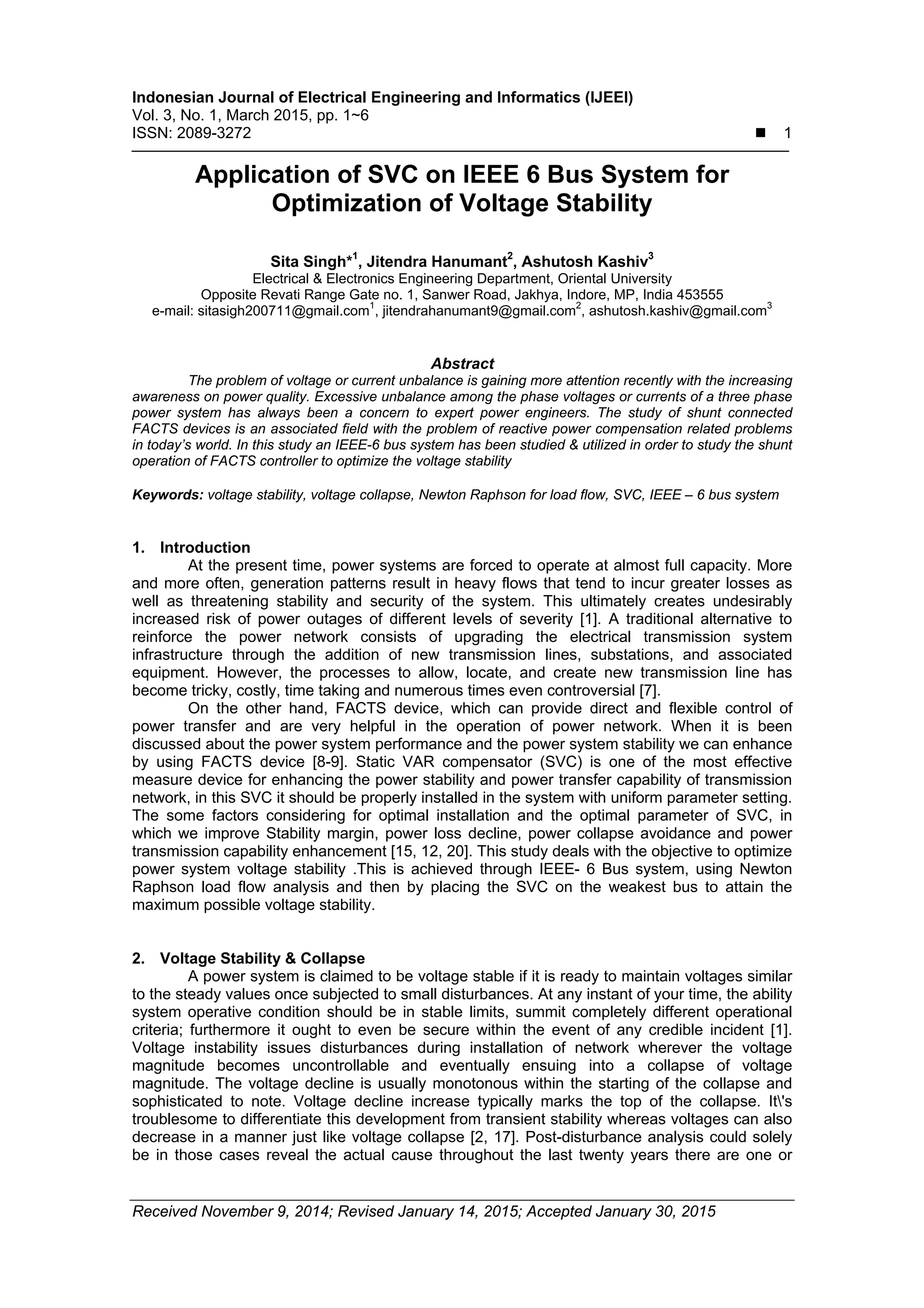 Application of SVC on IEEE 6 Bus System for Optimization of Voltage ...