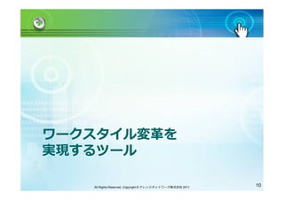 ワークスタイル変革を
実現するツール

   All Rights Reserved, Copyright © ナレッジネットワーク株式会社 2011   10
 