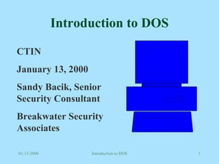 Introduction to DOS CTIN January 13, 2000 Sandy Bacik, Senior Security Consultant Breakwater Security Associates 