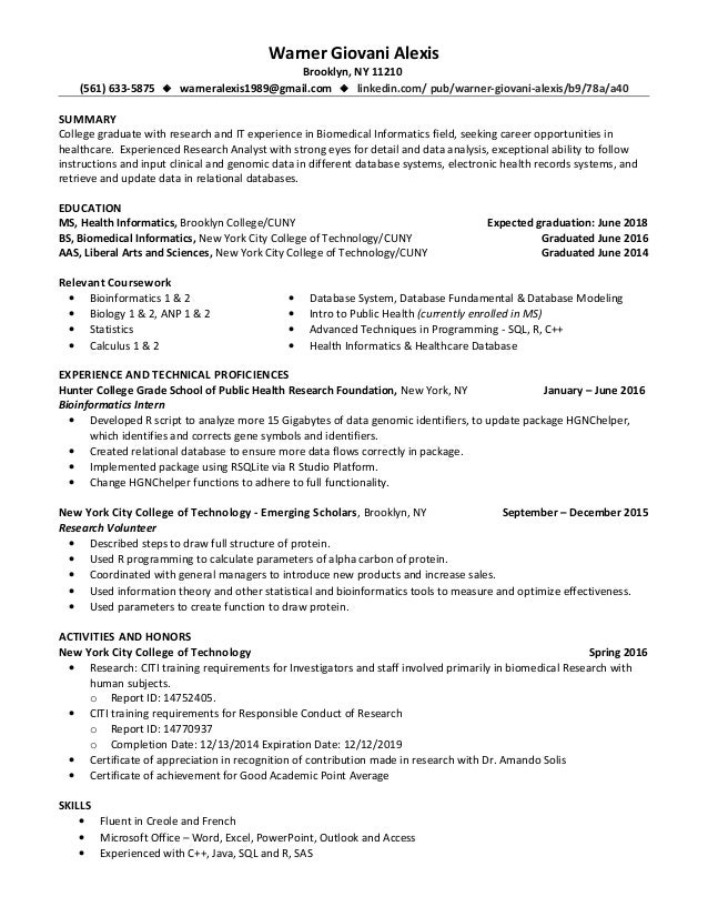 alexis warner giovani medical informatics resume 102016 1 638