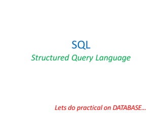 SQL
Structured Query Language
Lets do practical on DATABASE…
 