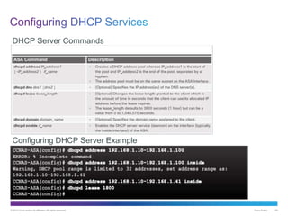 © 2013 Cisco and/or its affiliates. All rights reserved. Cisco Public 40
DHCP Server Commands
Configuring DHCP Server Example
 