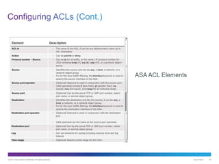 © 2013 Cisco and/or its affiliates. All rights reserved. Cisco Public 56
ASA ACL Elements
 