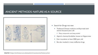 ANCIENT METHODS: NATURE AS A SOURCE
¡ Search for Drugs not new:
¡ Traditional Chinese medicine and Ayurveda both
several t...
