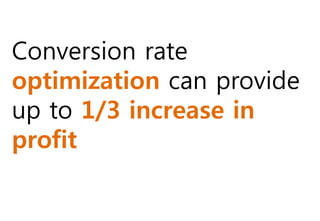 Conversion rate
optimization can provide
up to 1/3 increase in
profit
 