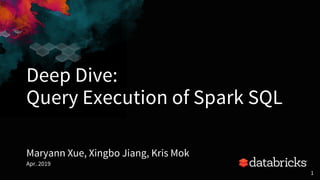 Deep Dive:
Query Execution of Spark SQL
Maryann Xue, Xingbo Jiang, Kris Mok
Apr. 2019
1
 