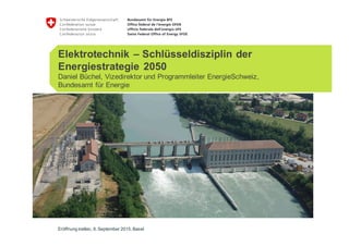 Elektrotechnik  – Schlüsseldisziplin  der  
Energiestrategie  2050
Daniel  Büchel,  Vizedirektor  und  Programmleiter  EnergieSchweiz,
Bundesamt  für  Energie
Eröffnung  ineltec,  8.  September  2015,  Basel
 