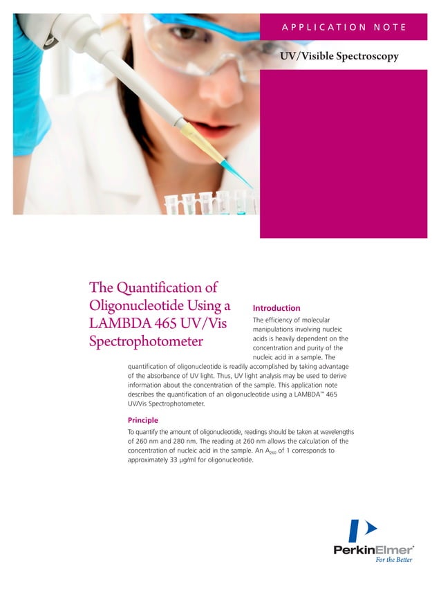 The Quantification of Oligonucleotide using a LAMBDA 465 UV/Vis