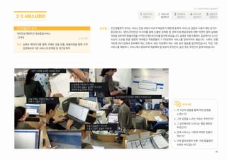 63
체크리스트
□ 주제와 관련 있는 사람을 배치하기
□ 과제의 특징에 맞는 기준으로
그룹화하기
□ 각 그룹을 명확하게 구분하기
□ 시각적으로 이해하기 쉽게 표현하기
예상 소요 시간
1시간 미만
준비물
필기도구, 경험관찰 및 인터뷰 자료,
이전에 작성한 워크시트
- 워크시트④ (조사 준비 활동)
- 워크시트⑤ (섀도잉)
- 워크시트⑥ (심층인터뷰)
Stakeholders Map이해관계자맵
워크시트
이해관계자맵 (Stakeholders Map)
. 날짜 :
. 장소 :
. 국민디자인단원:
직접적 이해관계자 :
한국전력 / 도시가스 / 석유 / 상담원
금융기관 / 에너지 진단 서비스 / 개보수 전문 사회기업
서울시 사회투자기금 / 에너지 절약 운동자
간접적 이해관계자 :
마을 사람들 (조합원) /
서울시 (도시정책과 / 환경정책과 / 건축계획과)
개보수 전문 민간업체 / 에너지컨설턴트 /
부동산/ 사연심의위원 / 사회복지사/
관련자치부서/은퇴한 건축전문가/주거복지중앙센터
서울시 공공플랫폼(순위 확인) / 정책통합 DB 관리자
1. 그림의 중심에 핵심 대상을 기재합니다.
2. 핵심 대상(정책 수요자)를 기준으로 가까운 영역일수록 직접적인 이해관계자를 기록하고,
중심에서 멀어질 수록 간접적인 이해관계자를 적습니다.
3. 각 이해관계자들 사이에 어떤 관계성이 있는지 표시해 줍니다.
금융
기관
도시
가스
상담원
에너지
진단
서비스
에너지
절약
참여
사람들
도시
가스
한국
전력
에너지
모니터
링!
에너지
컨설턴트
추천
시민
개보수
전문
민간업체
사회
복지사
사연
심의
위원회
녹색
에너지과
건축
계획과
도시
정책과
정책통합
관리자
마을
사람들
참여
개보수 전문
사회적 기업
관련
자치
부서
은퇴한
건축
전문가
부동산
서울시
사회투
자기금
주거복지
중앙센터
서울시
공공플
랫폼
서울시
공공플
랫폼
한국
전력
핵심대상과 관련된 이해관계자 정의
국민디자인단이해하기진짜문제정의하기아이디어발전하기실행전략전달하기국민요구발견하기
워크시트 ⑦
6363
 