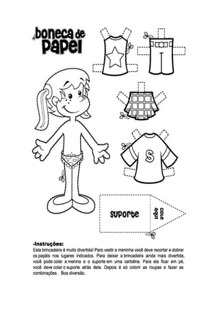 0125 boneca de papel com roupas e suporte para colorir e recortar