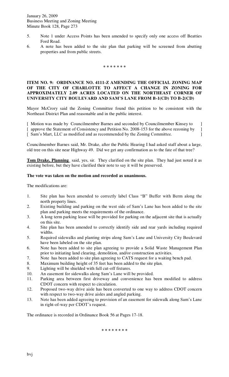 charlotte city council meeting minutes january 26 2009