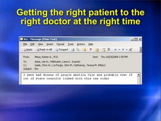 Getting the right patient to the
 right doctor at the right time
 