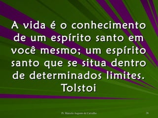 A vida é o conhecimento de um espírito santo em você mesmo; um espírito santo que se situa dentro de determinados limites. Tolstoi 