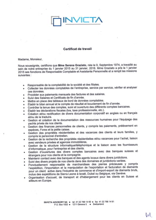 160112-Certificat de Travail Invicta - Serena Graziato
