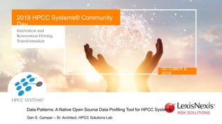 Innovation and
Reinvention Driving
Transformation
OCTOBER 9,
2018
2018 HPCC Systems® Community
Day
Dan S. Camper – Sr. Architect, HPCC Solutions Lab
Data Patterns: A Native Open Source Data Profiling Tool for HPCC Systems
 