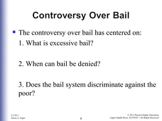 The controversy over bail has centered on: 1. What is excessive bail? 2. When can bail be denied? 3. Does the bail system discriminate against the poor? 