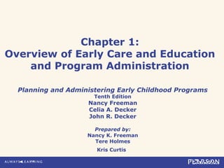 Chapter 1:
Overview of Early Care and Education
and Program Administration
Planning and Administering Early Childhood Prog...