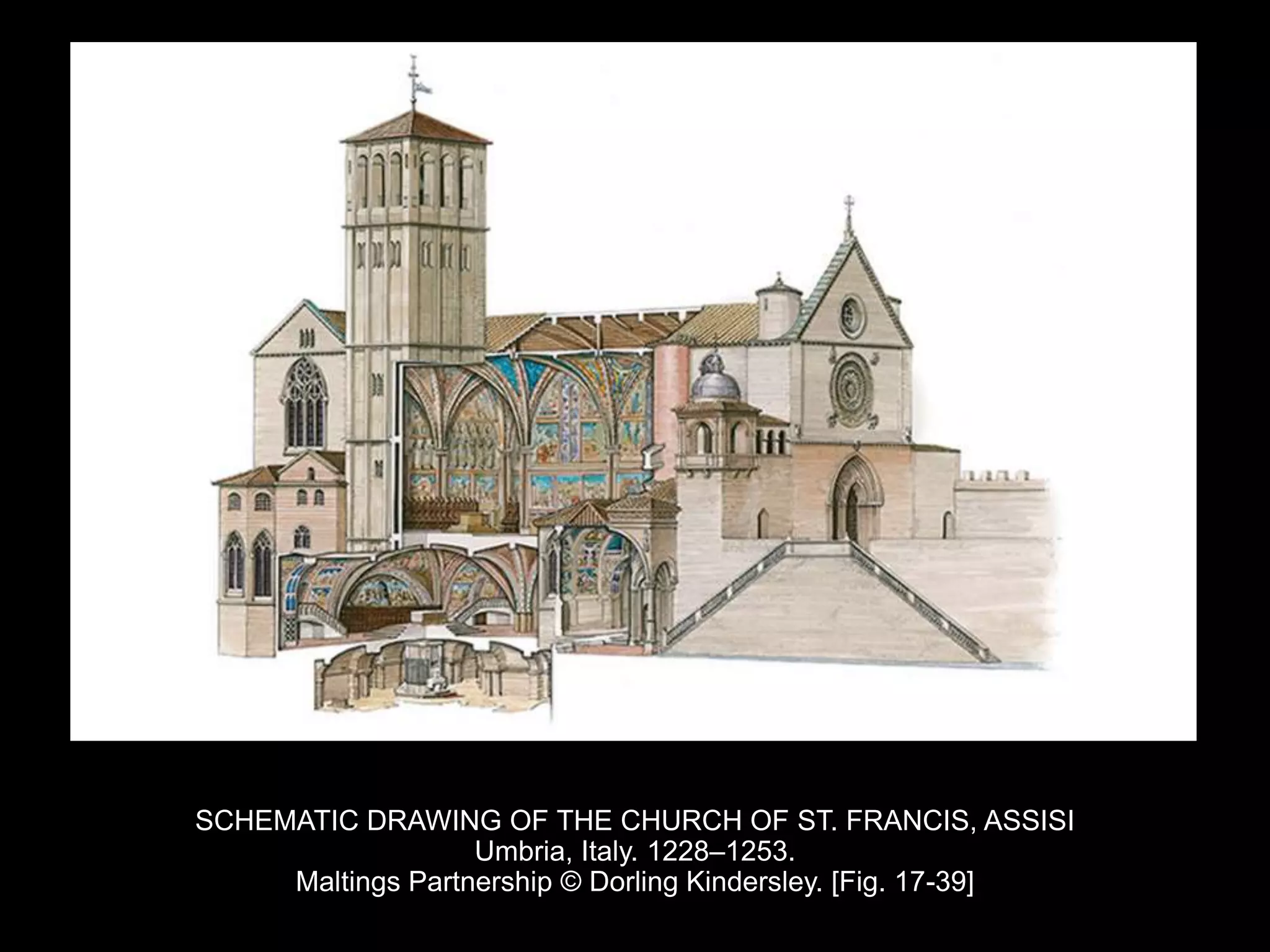 SCHEMATIC DRAWING OF THE CHURCH OF ST. FRANCIS, ASSISI
Umbria, Italy. 1228–1253.
Maltings Partnership © Dorling Kindersley. [Fig. 17-39]
 