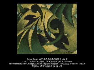 Arthur Dove NATURE SYMBOLIZED NO. 2
c. 1911. Pastel on paper, 18" × 21-5/8" (45.8 × 55 cm).
The Art Institute of Chicago. Alfred Stieglitz Collection (1949.533). Photo © The Art
Institute of Chicago. [Fig. 32-34]
 