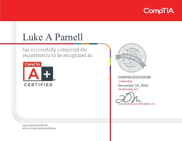 Comptia A Certificate Template
