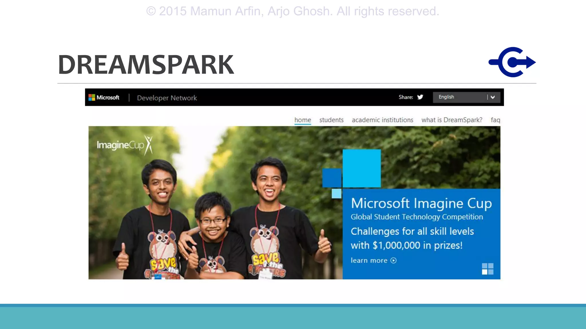 DREAMSPARK
© 2015 Mamun Arfin, Arjo Ghosh. All rights reserved.
 