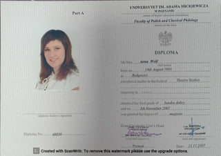 Diploma Adam Mickiewicz University