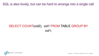 SQL is also lovely, but can be hard to arrange into a single call
SELECT COUNT(col2), col1 FROM TABLE GROUP BY
col1;
Dappe...