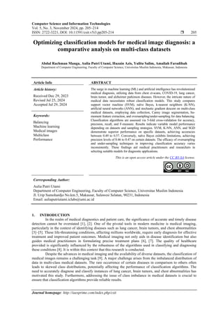 Optimizing classification models for medical image diagnosis: a ...