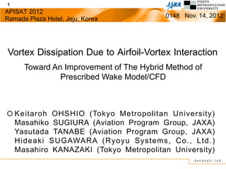 1
APISAT 2012
Ramada Plaza Hotel, Jeju, Korea          0148 Nov. 14, 2012




Vortex Dissipation Due to Airfoil-Vortex Int...