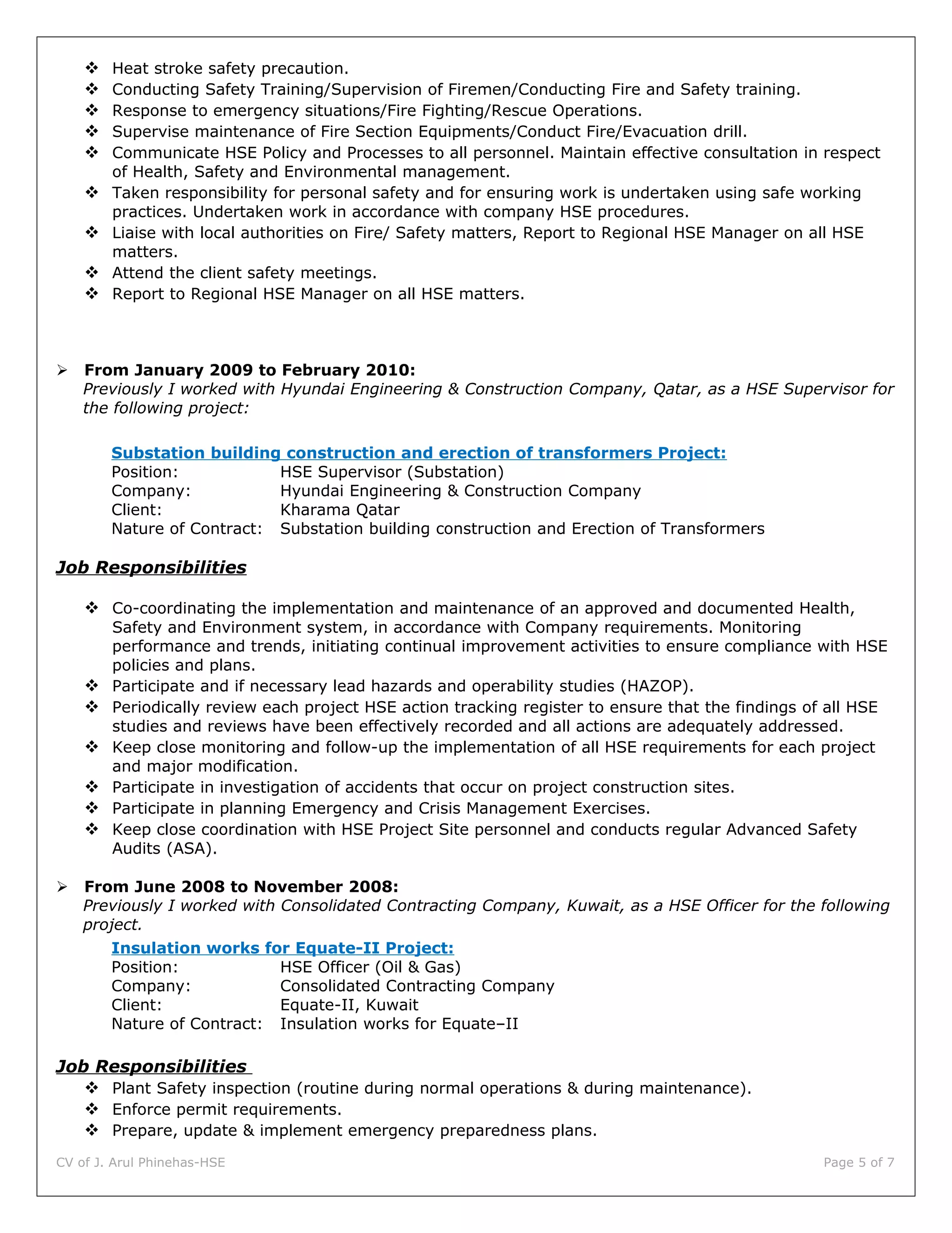 CV HSE Arul Phinehas | DOC
