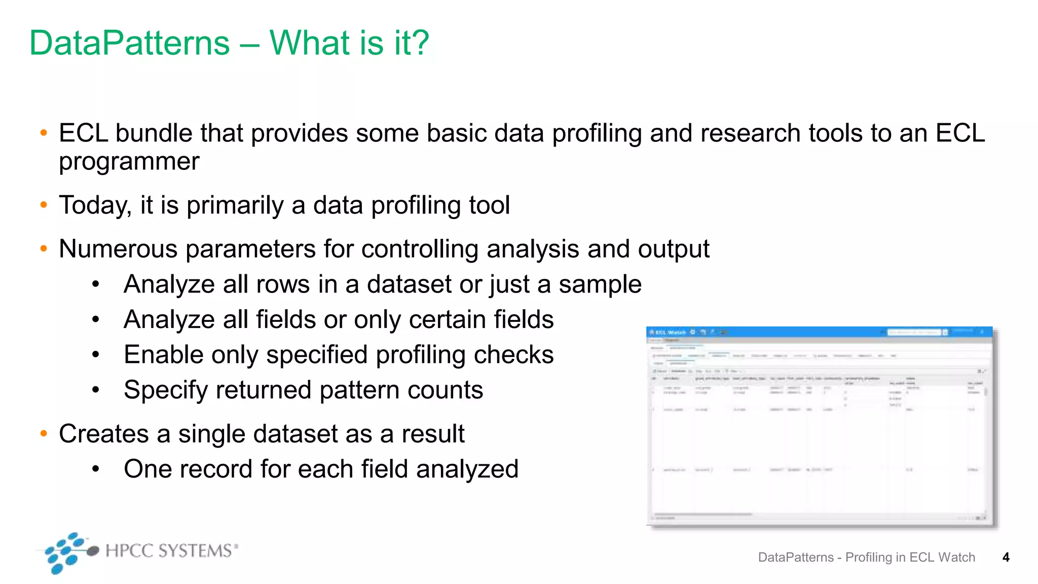 DataPatterns - Profiling in ECL Watch | PPT