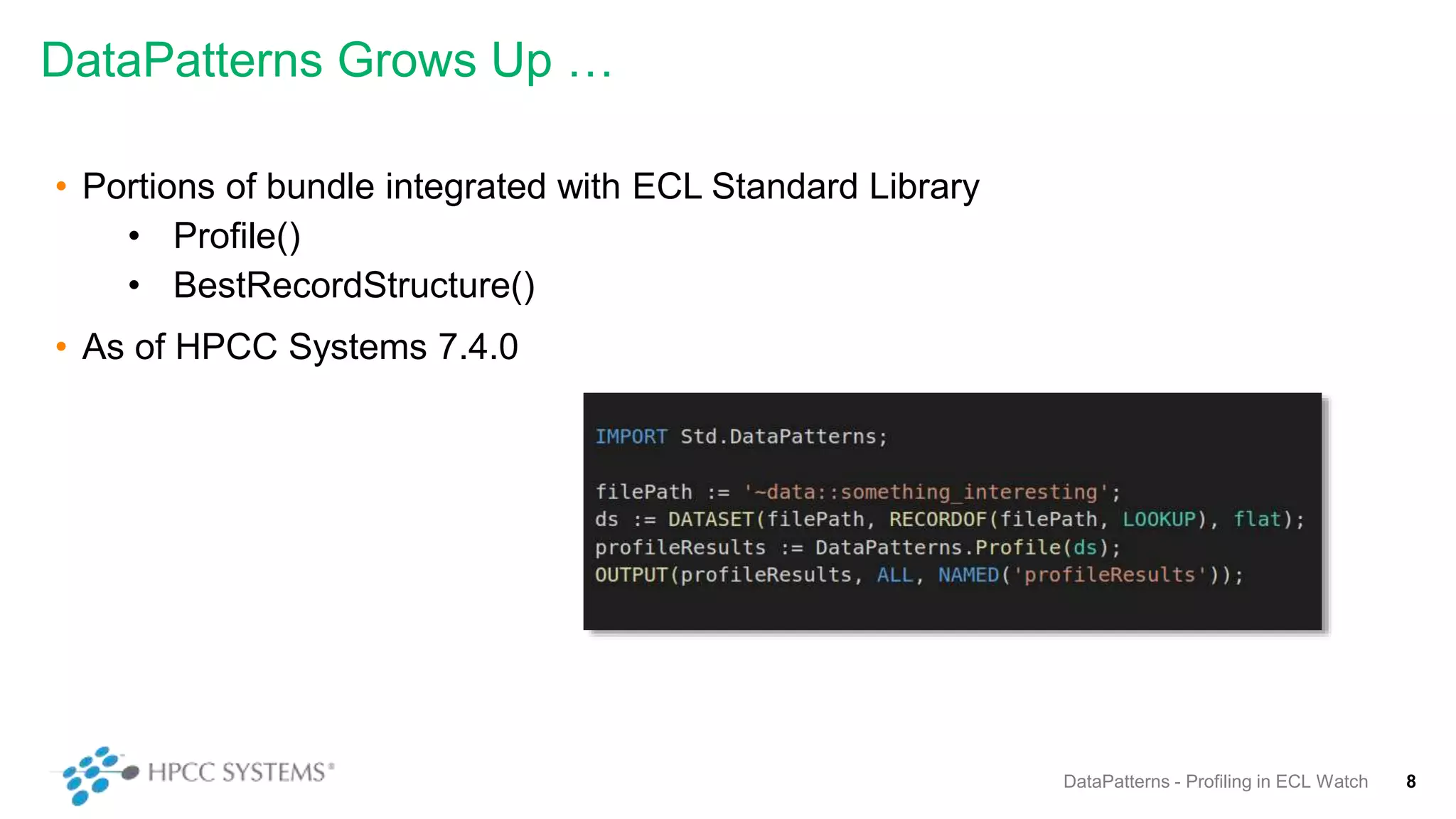 DataPatterns - Profiling in ECL Watch | PPT