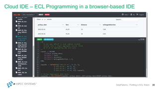 Cloud IDE – ECL Programming in a browser-based IDE
23DataPatterns - Profiling in ECL Watch
 