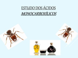 ESTUDO DOS ÁCIDOS
MONOCARBOXÍLICOS
 