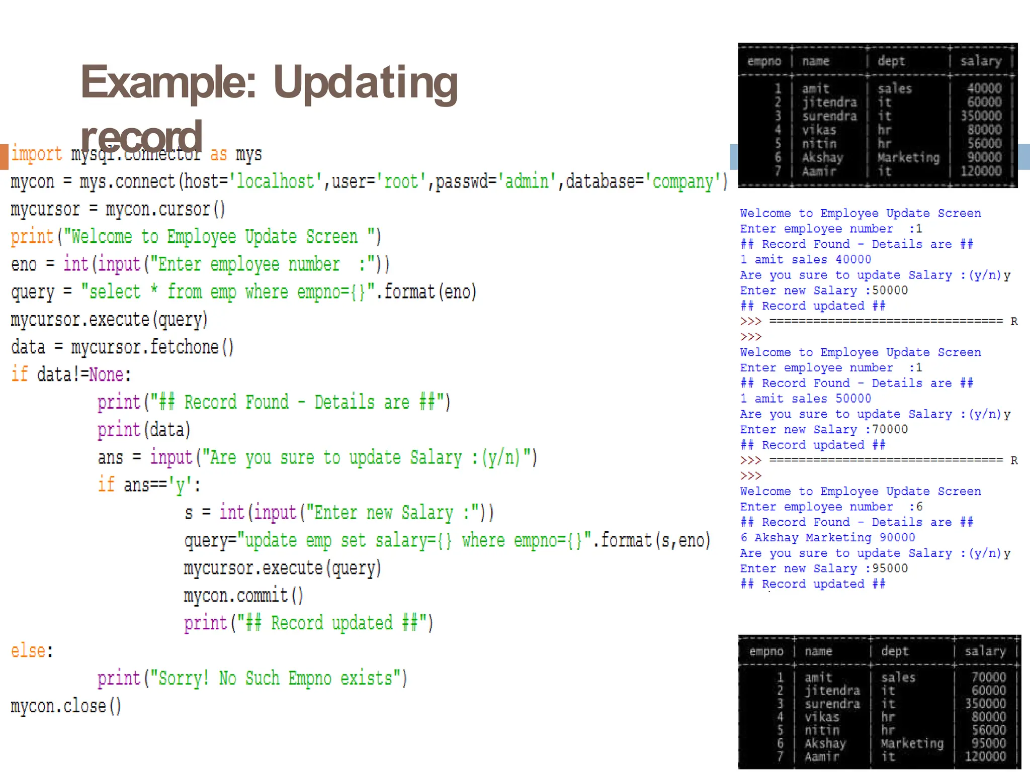 Example: Updating
record
 