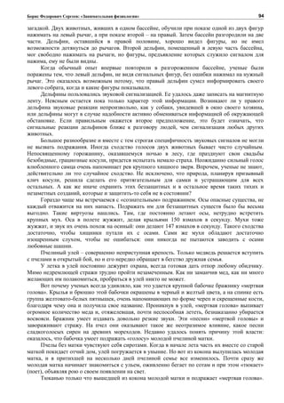 Борис Федорович Сергеев: «Занимательная физиология»
загадкой. Двух животных, живших в одном бассейне, обучили при показе одной из двух фигур
нажимать на левый рычаг, а при показе второй – на правый. Затем бассейн разгородили на две
части. Дельфин, оставшийся в правой половине, хорошо видел фигуры, но не имел
возможности дотянуться до рычагов. Второй дельфин, помещенный в левую часть бассейна,
мог свободно нажимать на рычаги, но фигуры, предъявление которых служило сигналом для
нажима, ему не были видны.
Когда обычный опыт впервые повторили в разгороженном бассейне, ученые были
поражены тем, что левый дельфин, не видя сигнальных фигур, без ошибки нажимал на нужный
рычаг. Это оказалось возможным потому, что правый дельфин сумел информировать своего
левого собрата, когда и какие фигуры показывали.
Дельфины пользовались звуковой сигнализацией. Ее удалось даже записать на магнитную
ленту. Неясным остается пока только характер этой информации. Возникают ли у правого
дельфина звуковые реакции непроизвольно, как у собаки, увидевшей в окно своего хозяина,
или дельфины могут в случае надобности активно обмениваться информацией об окружающей
обстановке. Если правильным окажется второе предположение, это будет означать, что
сигнальные реакции дельфинов ближе к разговору людей, чем сигнализация любых других
животных.
Большое разнообразие и вместе с тем строгая специфичность звуковых сигналов не могли
не вызвать подражания. Иногда сходство голосов двух животных бывает чисто случайным.
Непосвященному горожанину, оказавшемуся ночью в лесу, где празднуют свои свадьбы
безобидные, грациозные косули, придется испытать немало страха. Неожиданно сильный голос
влюбленного самца очень напоминает рев крупного хищного зверя. Впрочем, ученые не знают,
действительно ли это случайное сходство. Не исключено, что природа, планируя призывный
клич косули, решила сделать его притягательным для самки и устрашающим для всех
остальных. А как же иначе охранить этих беззащитных и в остальное время таких тихих и
незаметных созданий, которые и защитить-то себя не в состоянии?
Гораздо чаще мы встречаемся с «сознательным» подражанием. Осы опасные существа, не
каждый отважится на них напасть. Подражать им для беззащитных существ было бы весьма
выгодно. Такие виртуозы нашлись. Там, где постоянно летают осы, нетрудно встретить
крупных мух. Оса в пoлeтe жужжит, делая крыльями 150 взмахов в секунду. Мухи тоже
жужжат, и звук их очень похож на осиный: они делают 147 взмахов в секунду. Такого сходства
достаточно, чтобы хищники путали их с осами. Сами же мухи обладают достаточно
изощренным слухом, чтобы не ошибаться: они никогда не пытаются заводить с осами
любовные шашни.
Пчелиный улей – совершенно неприступная крепость. Только медведь решается вступить
с пчелами в открытый бой, но и его нередко обращает в бегство дружная семья.
У летка в улей постоянно дежурит охрана, всегда готовая дать отпор любому обидчику.
Мимо недремлющей стражи трудно пройти незамеченным. Как ни заманчив мед, как ни много
желающих им полакомиться, пробраться в улей никто не может.
Вот почему ученых всегда удивляло, как это удается крупной бабочке бражнику «мертвая
голова». Крылья и брюшко этой бабочки окрашены в черный и желтый цвета, а на спинке есть
группа желтовато-белых пятнышек, очень напоминающих по форме череп и скрещенные кости,
благодаря чему она и получила свое название. Проникнув в улей, «мертвая голова» выпивает
огромное количество меда и, отяжелевшая, почти неспособная лететь, безнаказанно убирается
восвояси. Бражник умеет издавать довольно резкие звуки. Эти «песни» «мертвой головы» и
завораживают стражу. На пчел они оказывают такое же неотразимое влияние, какое песни
сладкоголосых сирен на древних мореходов. Недавно удалось понять причину этой власти:
оказалось, что бабочка умеет подражать «голосу» молодой пчелиной матки.
Пчелы без матки чувствуют себя сиротами. Когда в начале лета часть их вместе со старой
маткой покидает отчий дом, улей погружается в уныние. Но вот из кокона вылупилась молодая
матка, и в притихшей на несколько дней пчелиной семье все изменилось. Почти сразу же
молодая матка начинает знакомиться с ульем, оживленно бегает по сотам и при этом «тюкает»
(поет), объявляя рою о своем появлении на свет.
Тюканью только что вышедшей из кокона молодой матки и подражает «мертвая голова».
94
 